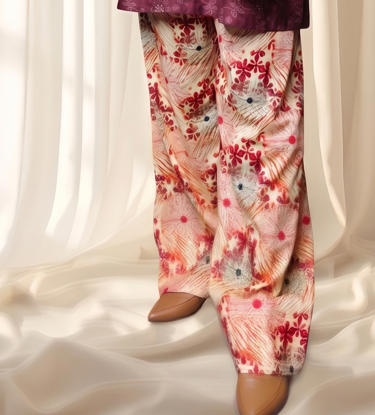 Red Chunri Printed Lawn Pret Set with Tie & Dye Trouser – Bana Dora Co-Ord (2 Piece)