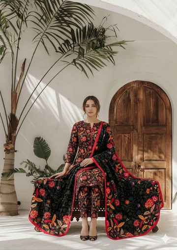 Black Multi Floral Printed 3 PC Unstitched Lawn Suit