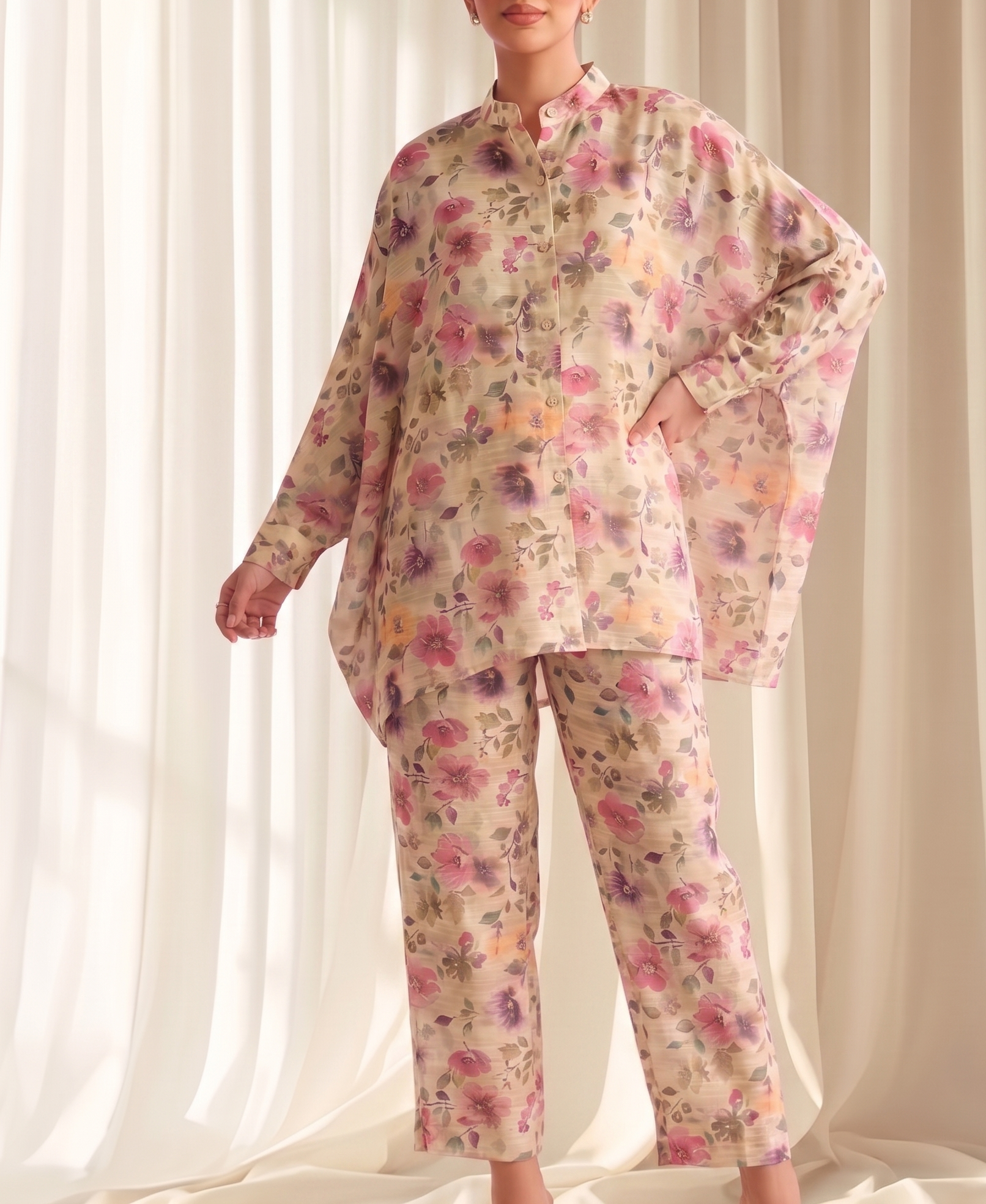 Green Hint Floral Printed Lawn Pret Set – Bana Dora Co-Ord (2 Piece)