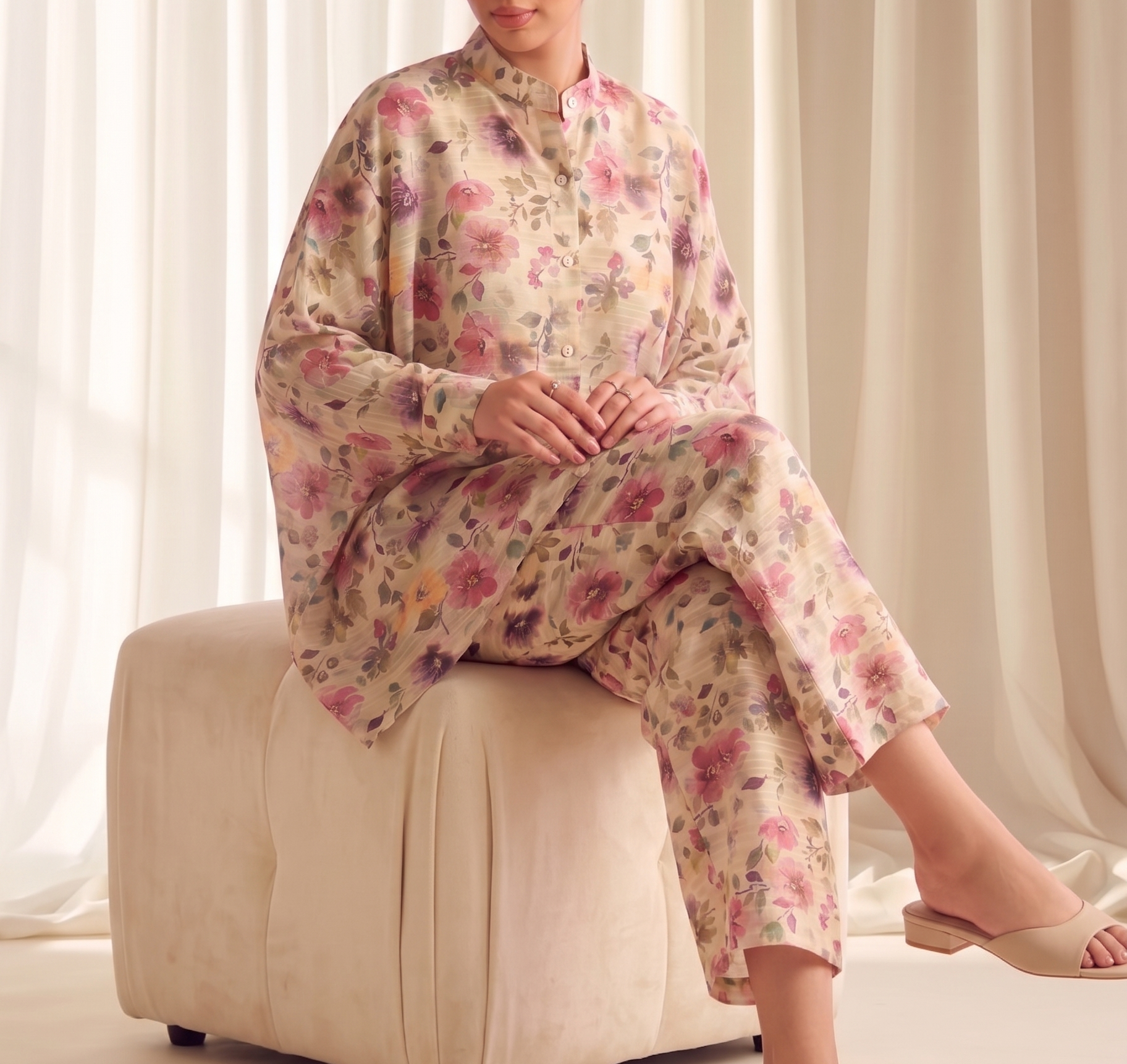 Green Hint Floral Printed Lawn Pret Set – Bana Dora Co-Ord (2 Piece)