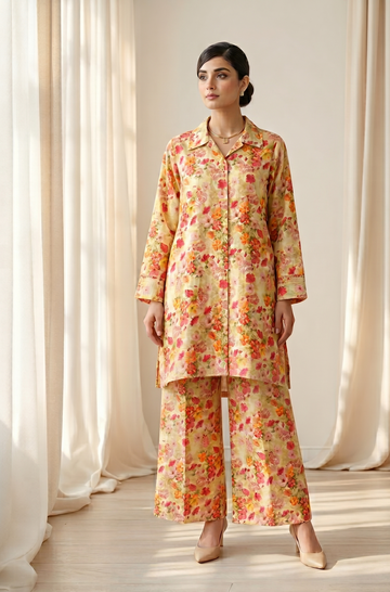 Sunlight Floral Printed Lawn Pret Set with Voile Dupatta – Bana Dora (2 Piece)
