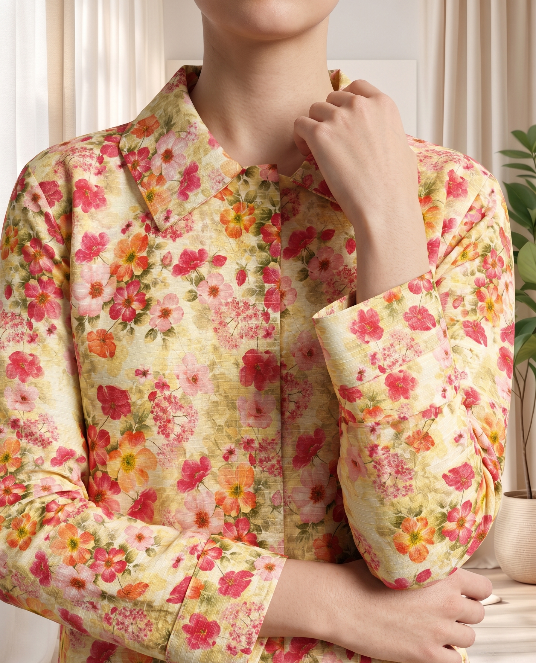 Sunlight Floral Printed Lawn Pret Set with Voile Dupatta – Bana Dora (2 Piece)