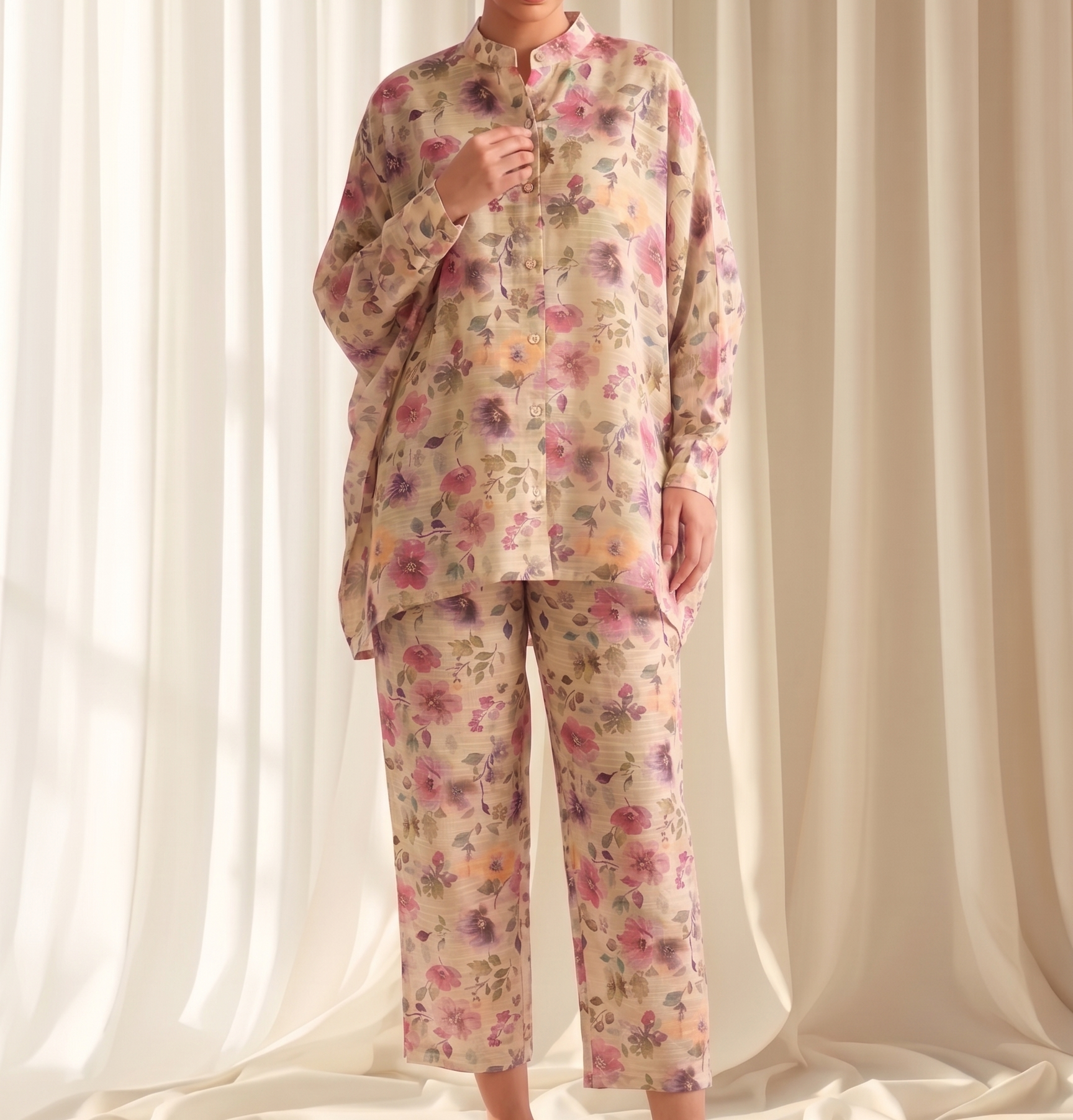 Green Hint Floral Printed Lawn Pret Set – Bana Dora Co-Ord (2 Piece)