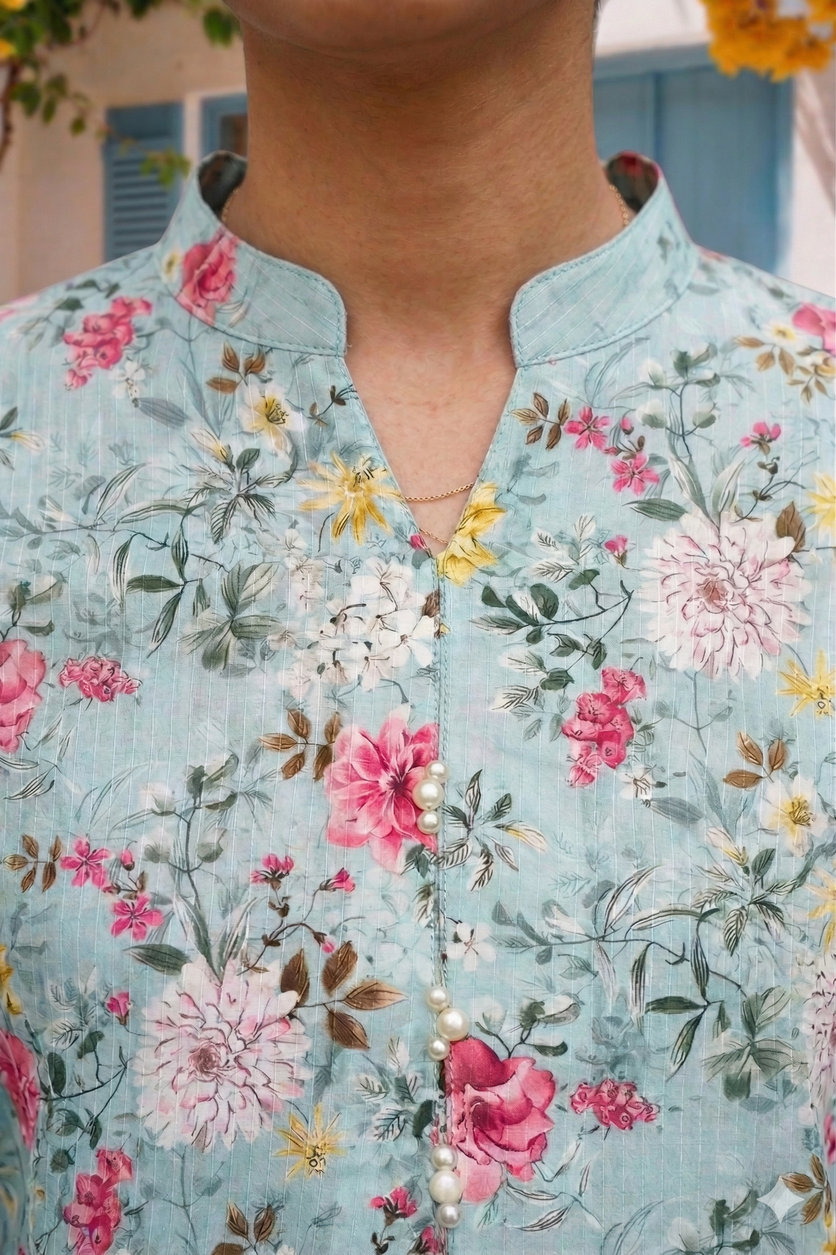 Ice Blue Floral Printed Lawn Pret Set – Bana Dora Co-Ord (2 Piece)