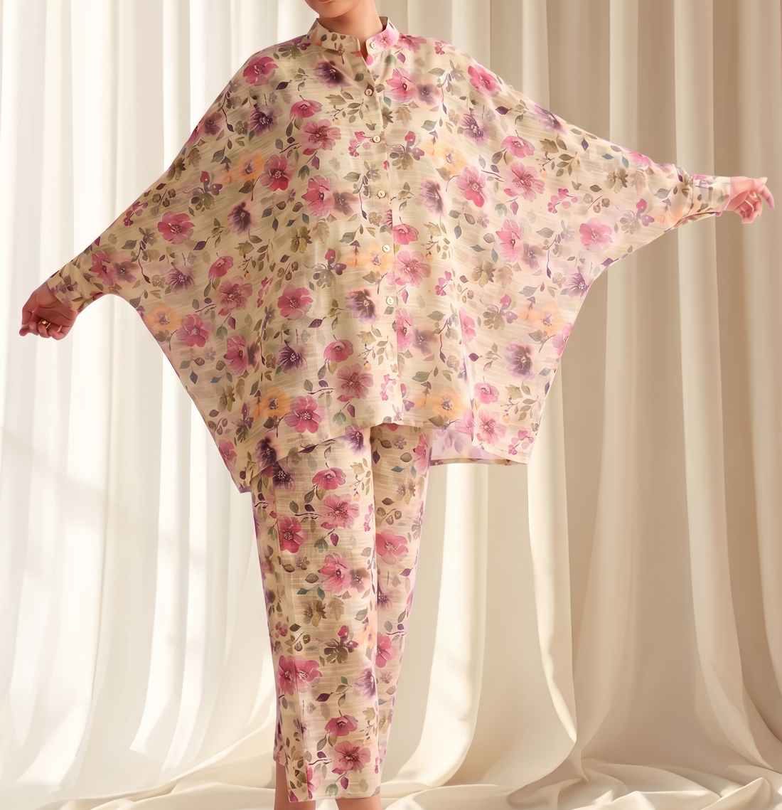 Green Hint Floral Printed Lawn Pret Set – Bana Dora Co-Ord (2 Piece)