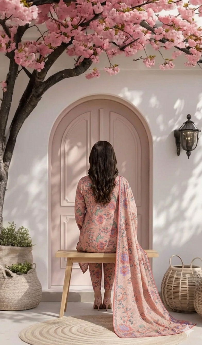 Baby Pink Cross Stitch Floral Printed 3 PC Unstitched Lawn Suit