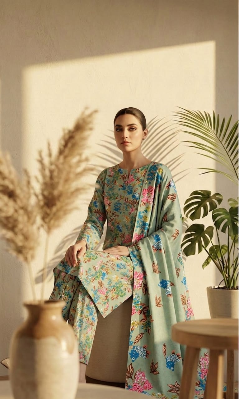 Dusty Mint Green Multi Floral Printed 3 PC Unstitched Lawn Suit