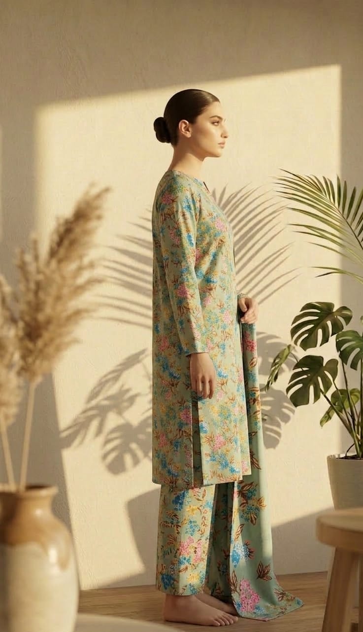 Dusty Mint Green Multi Floral Printed 3 PC Unstitched Lawn Suit