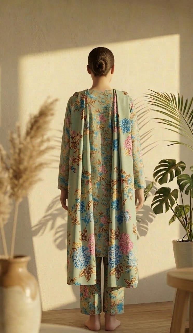 Dusty Mint Green Multi Floral Printed 3 PC Unstitched Lawn Suit