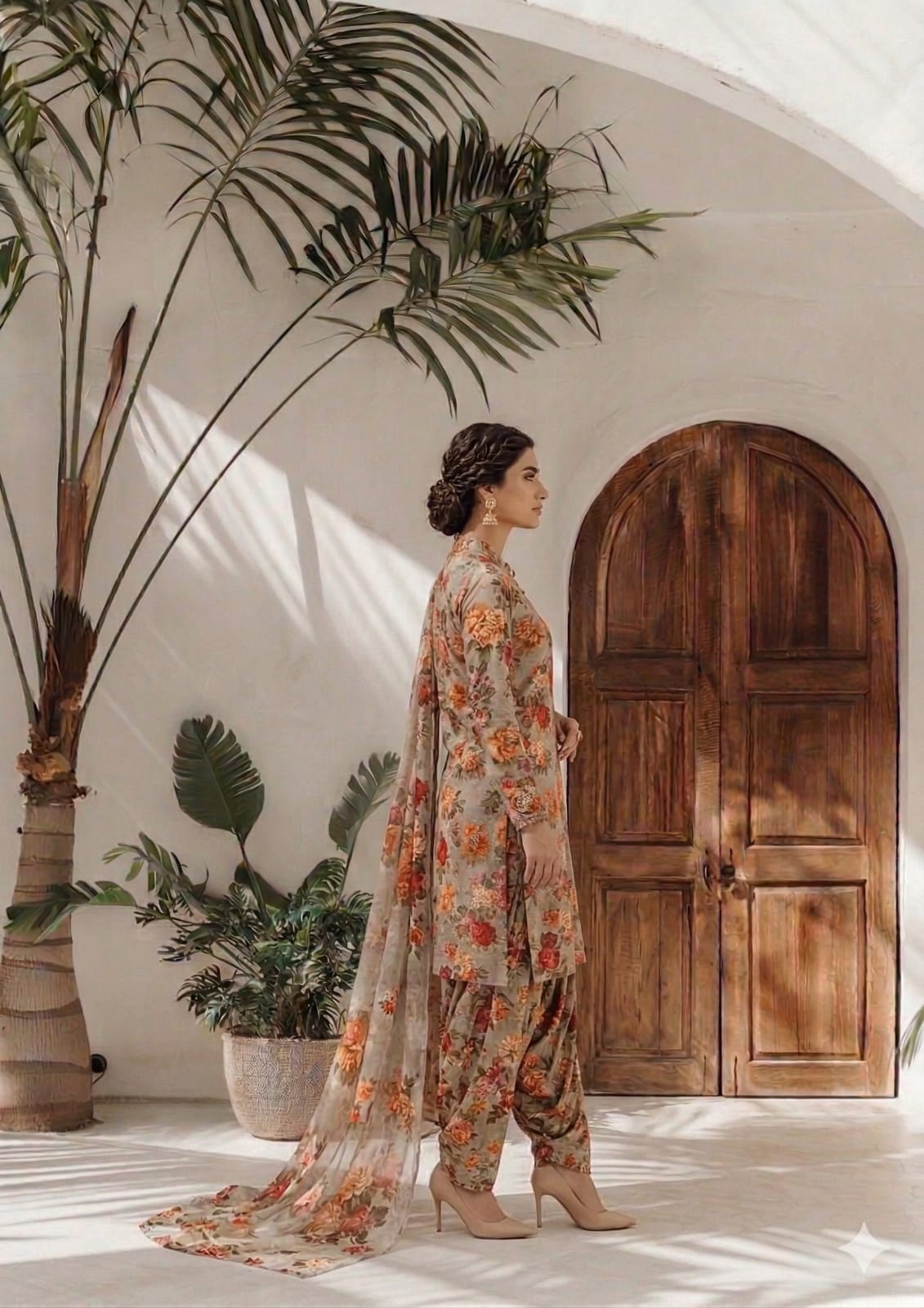 Beige Multi Floral Printed 3 PC Unstitched Lawn Suit