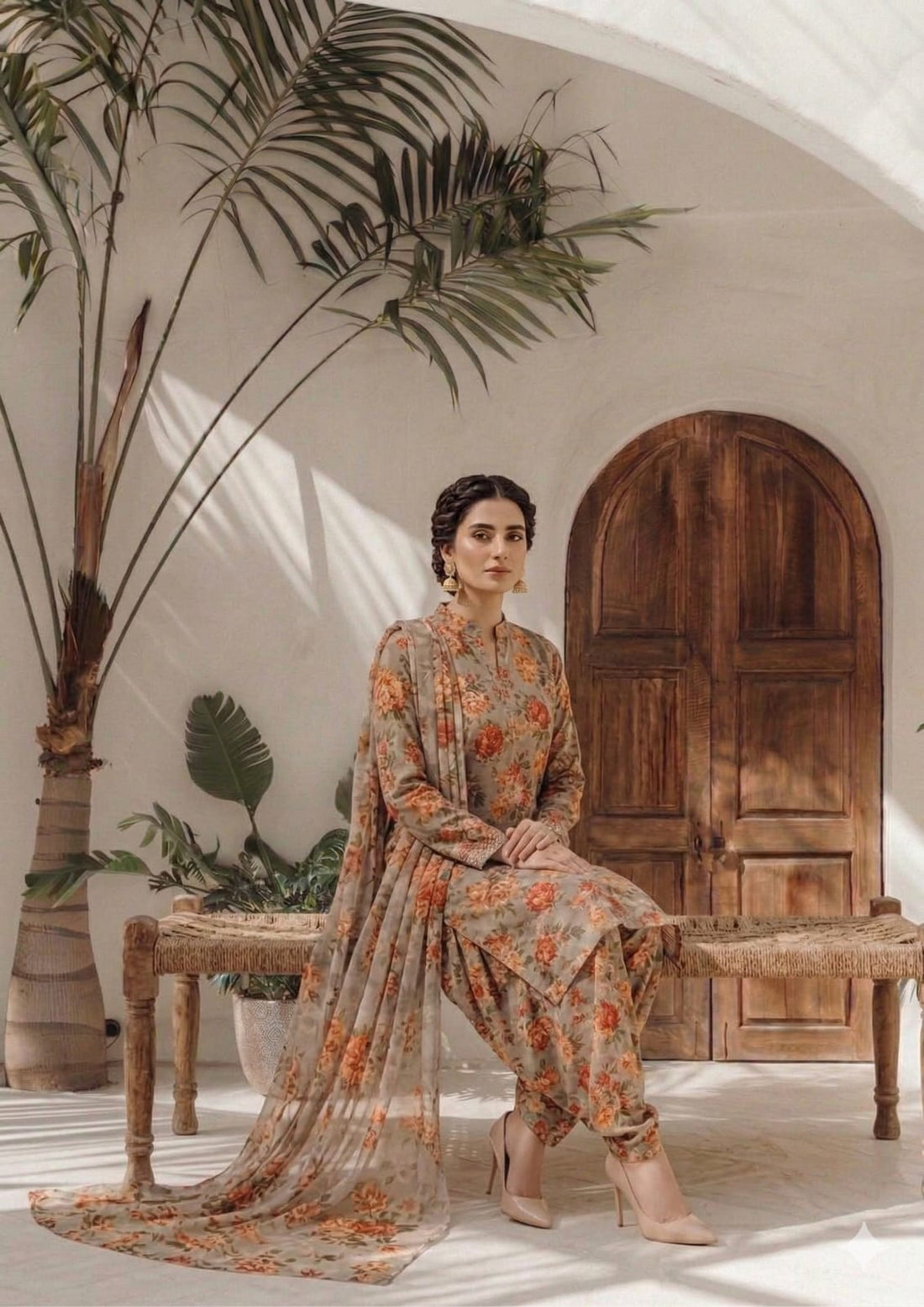 Beige Multi Floral Printed 3 PC Unstitched Lawn Suit