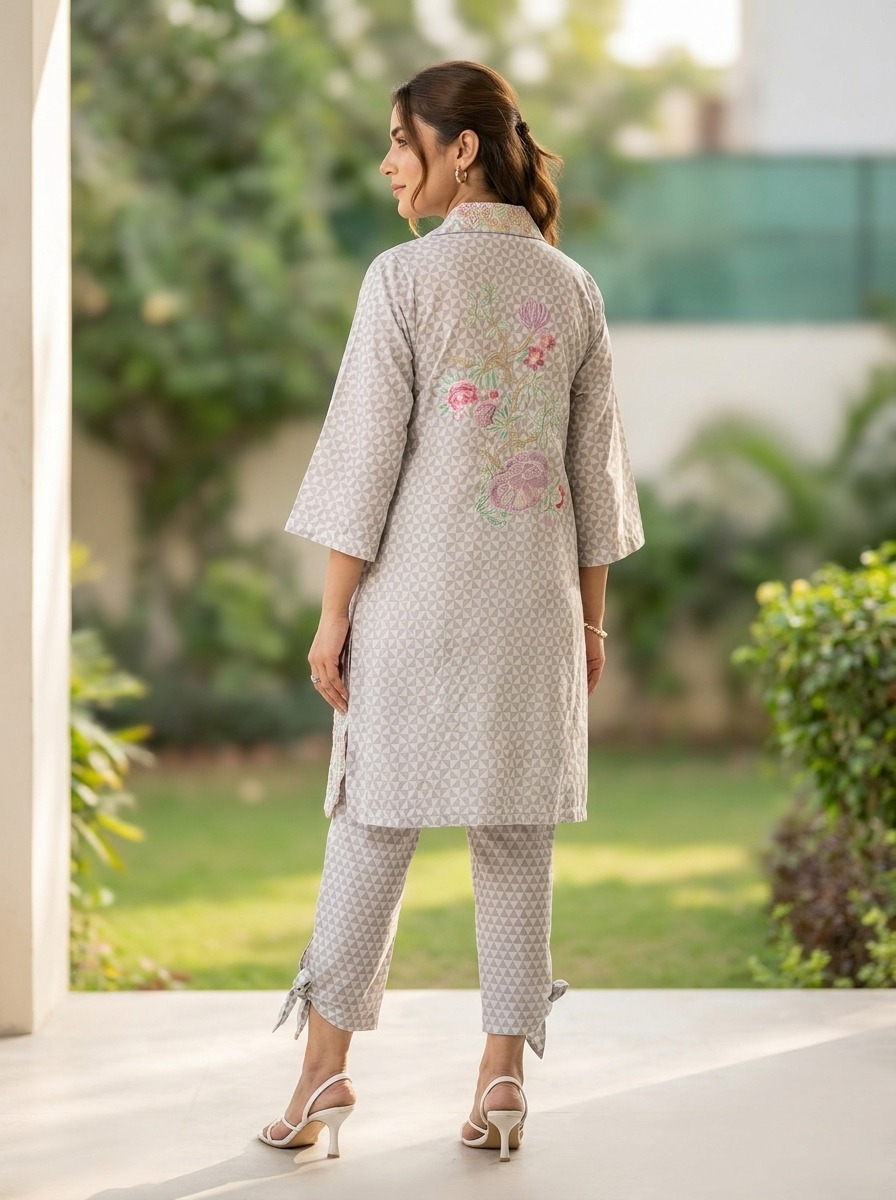 Light Grey Printed Premium Lawn 2-Piece Set with Embroidered Details
