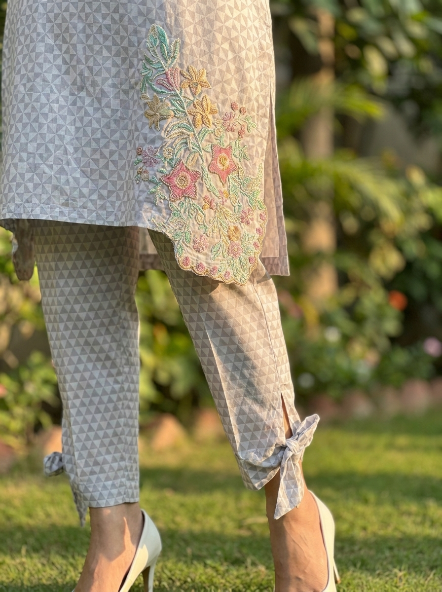 Light Grey Printed Premium Lawn 2-Piece Set with Embroidered Details