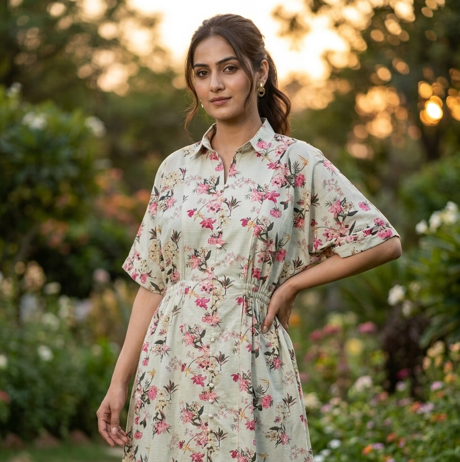 Aqua Floral Printed Lawn 2-Piece Set with Straight Trousers