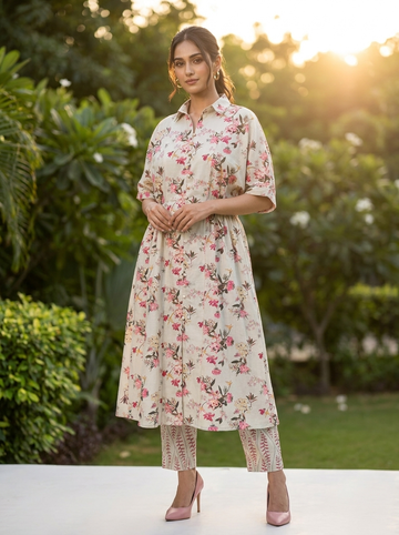 Aqua Floral Printed Lawn 2-Piece Set with Straight Trousers
