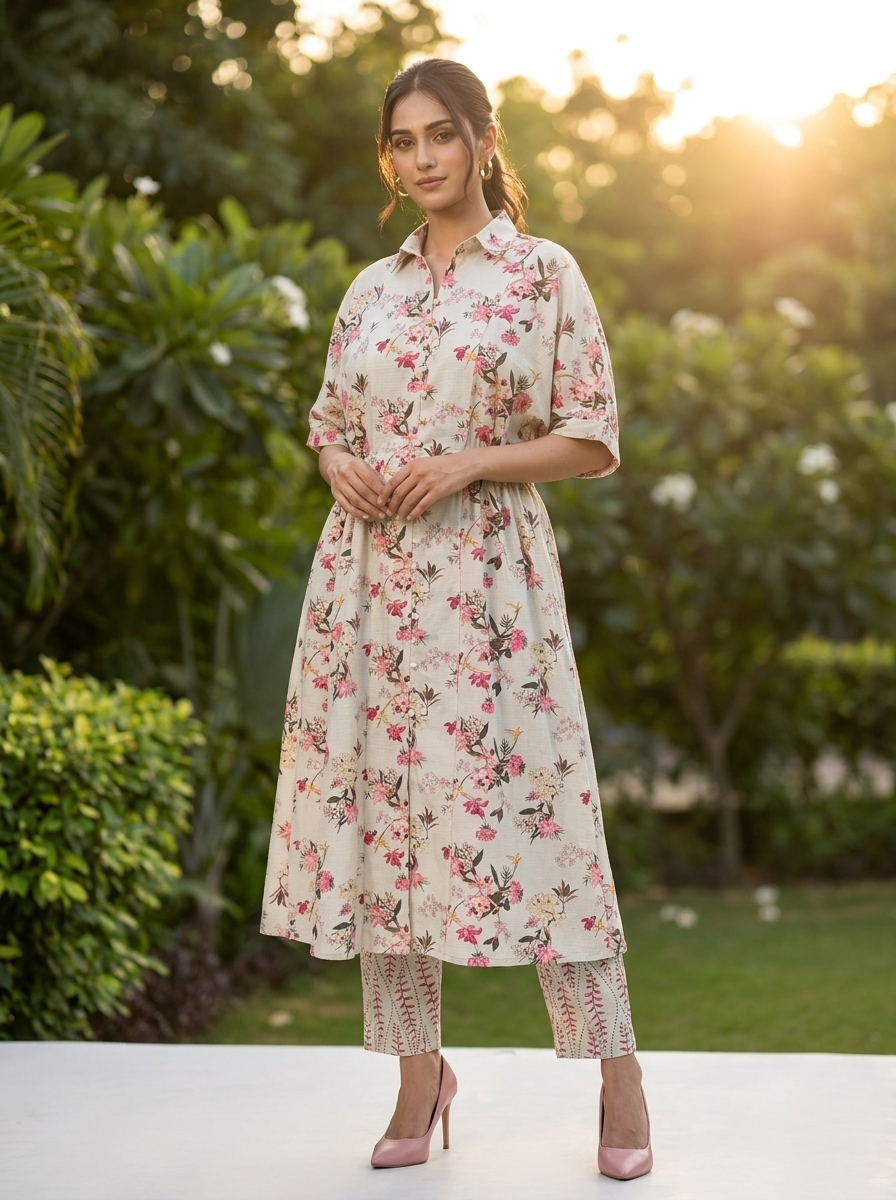 Aqua Floral Printed Lawn 2-Piece Set with Straight Trousers
