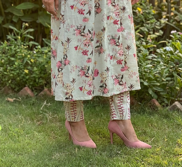 Aqua Floral Printed Lawn 2-Piece Set with Straight Trousers