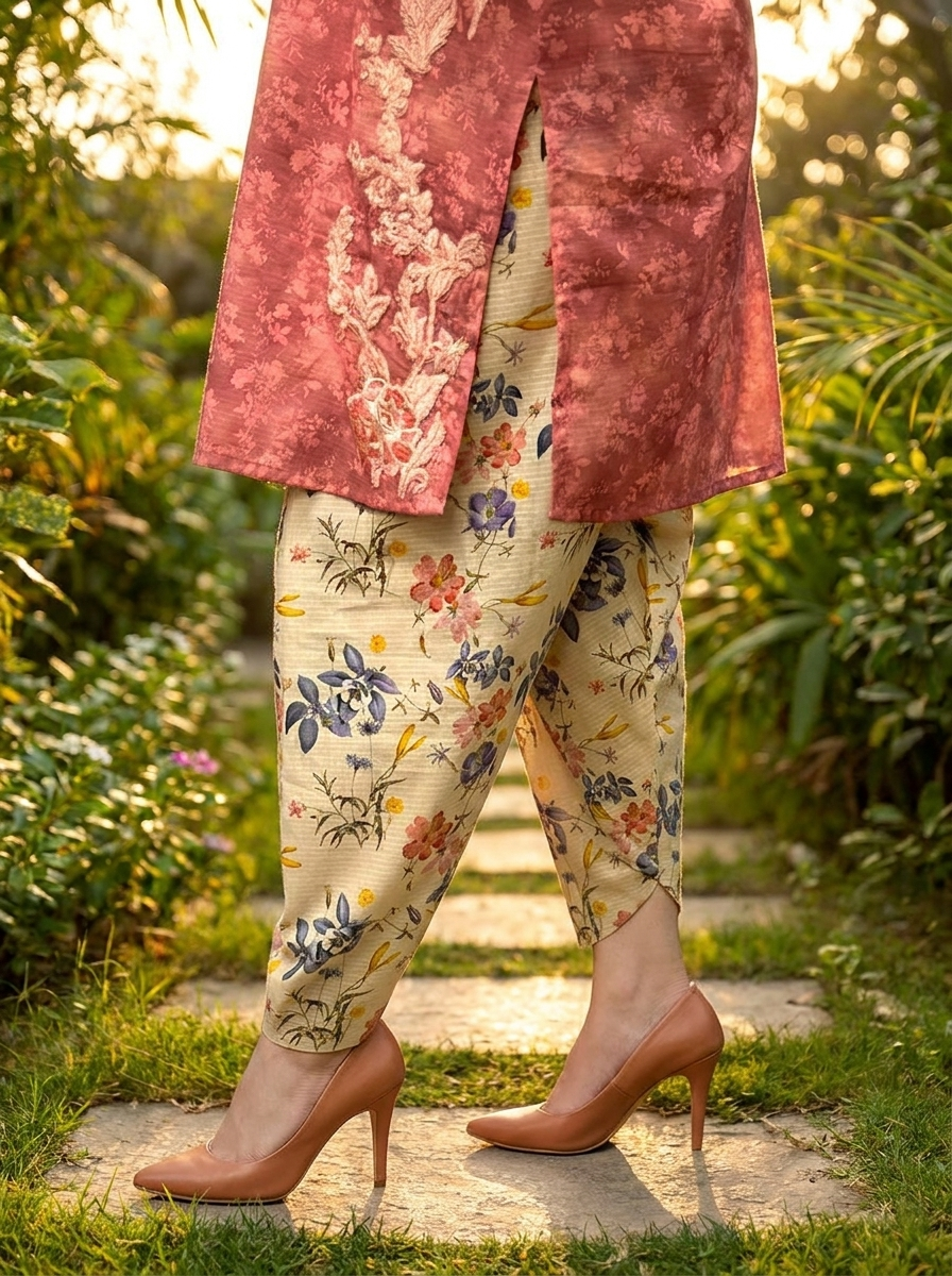 Pink Self-Printed Lawn 2-Piece Set with Floral Skinny Shalwar