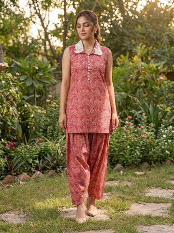 Fuchsia Pink Digital Printed Lawn 2-Piece Set with Farshi Shalwar