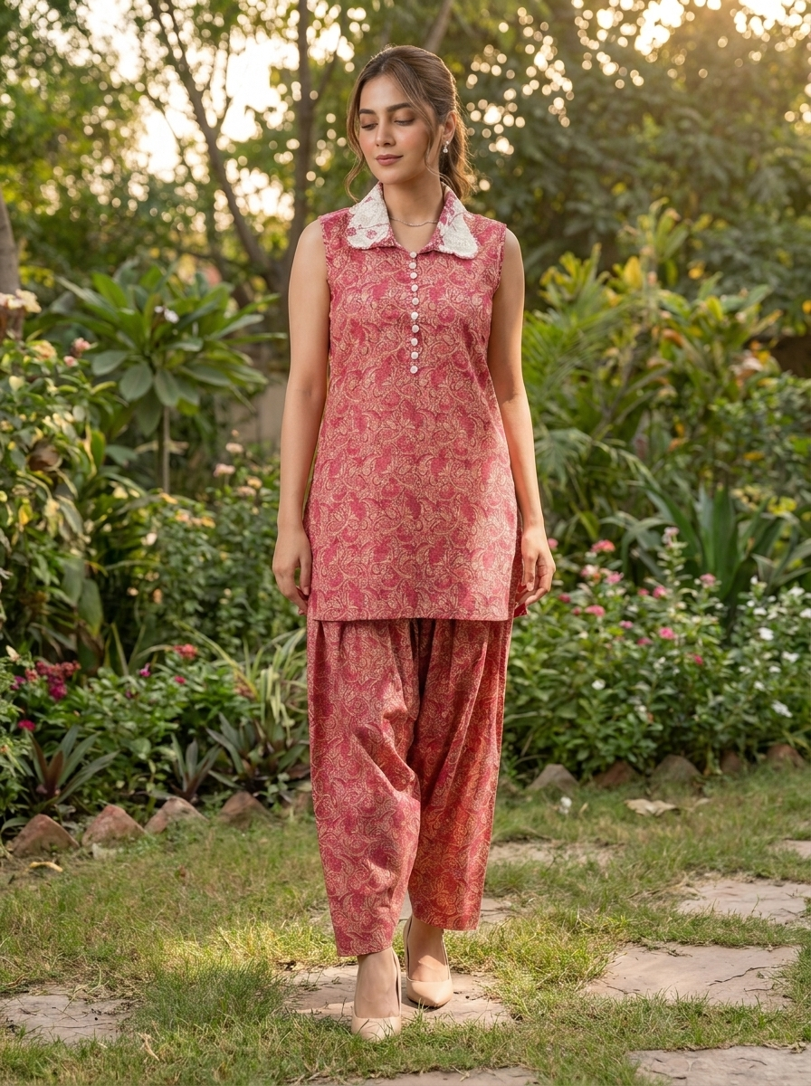 Fuchsia Pink Digital Printed Lawn 2-Piece Set with Farshi Shalwar