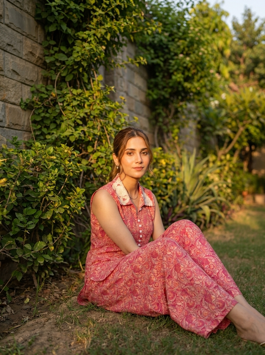 Fuchsia Pink Digital Printed Lawn 2-Piece Set with Farshi Shalwar