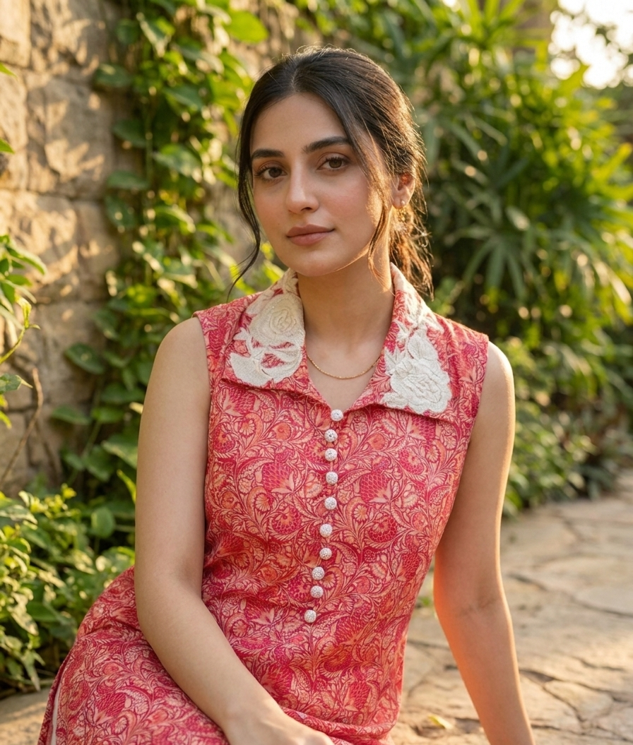Fuchsia Pink Digital Printed Lawn 2-Piece Set with Farshi Shalwar