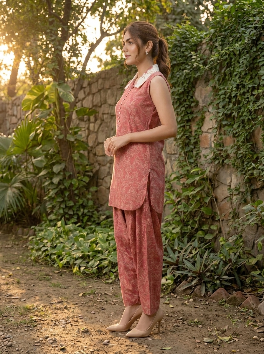 Fuchsia Pink Digital Printed Lawn 2-Piece Set with Farshi Shalwar