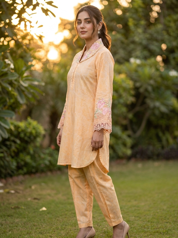 Peach Digital Printed Premium Pima Lawn 2-Piece Set