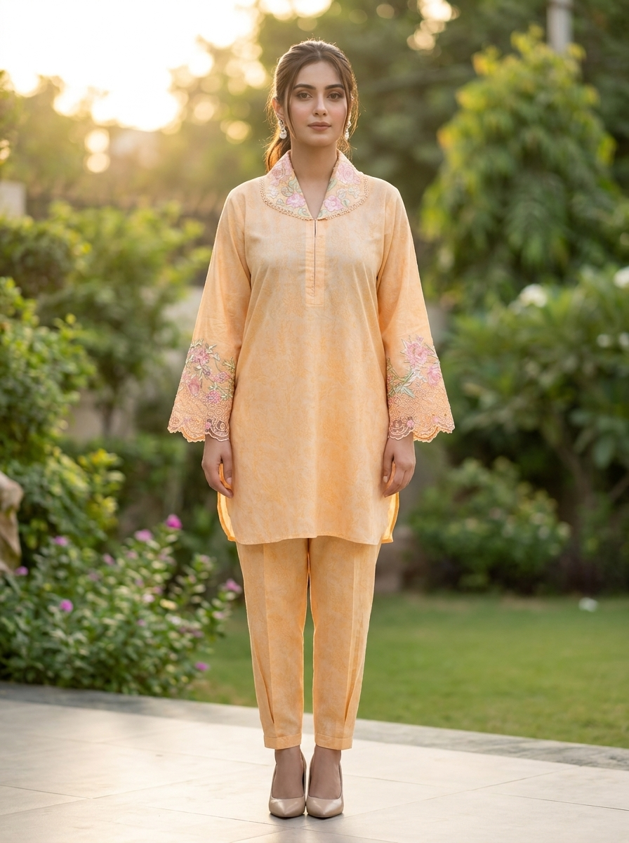 Peach Digital Printed Premium Pima Lawn 2-Piece Set