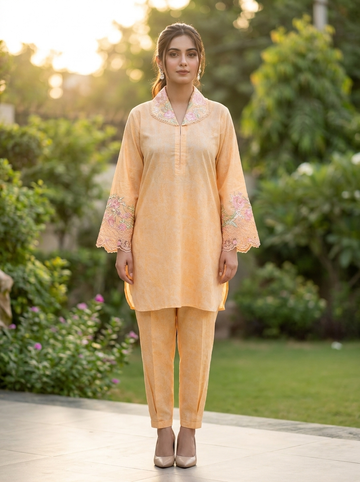Peach Digital Printed Premium Pima Lawn 2-Piece Set