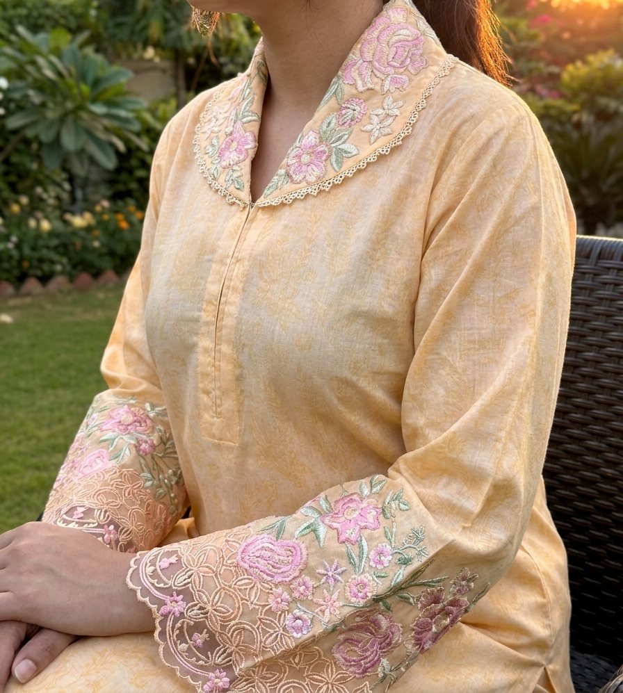 Peach Digital Printed Premium Pima Lawn 2-Piece Set