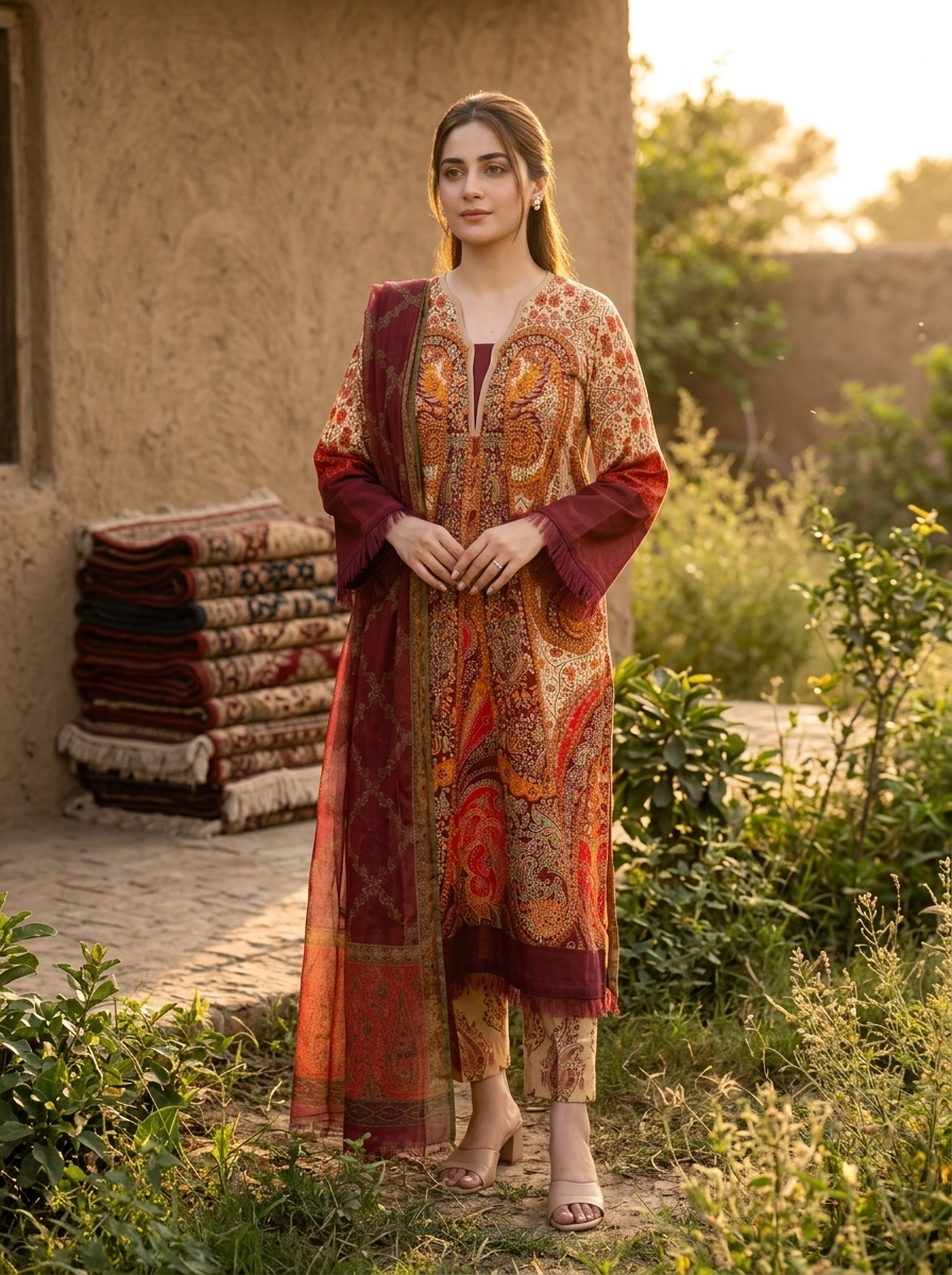 Roshaane Aurelia – Printed 3-Piece Unstitched Ensemble | Volume 5