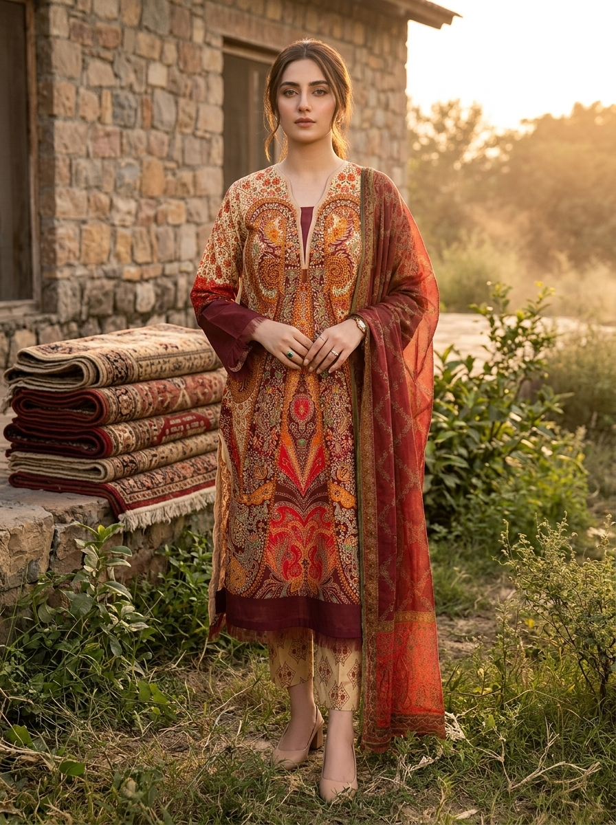 Roshaane Aurelia – Printed 3-Piece Unstitched Ensemble | Volume 5