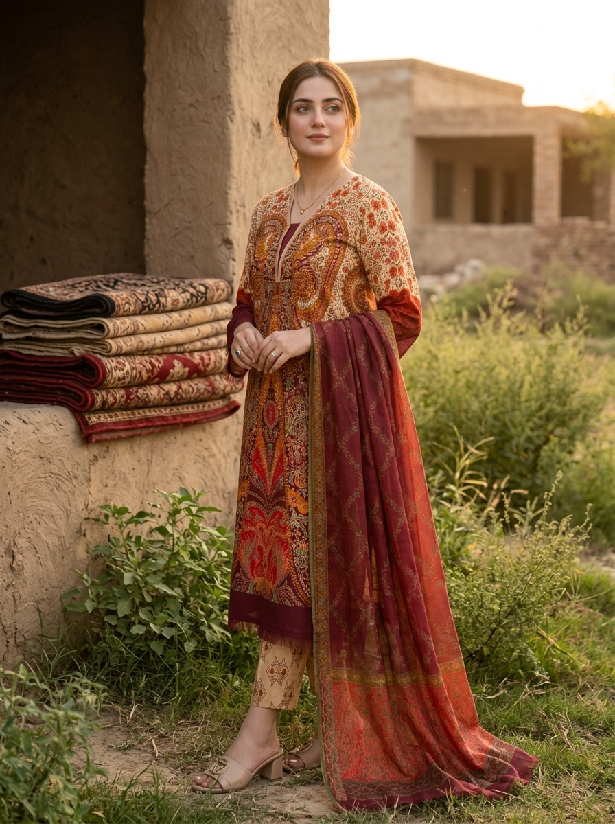Roshaane Aurelia – Printed 3-Piece Unstitched Ensemble | Volume 5