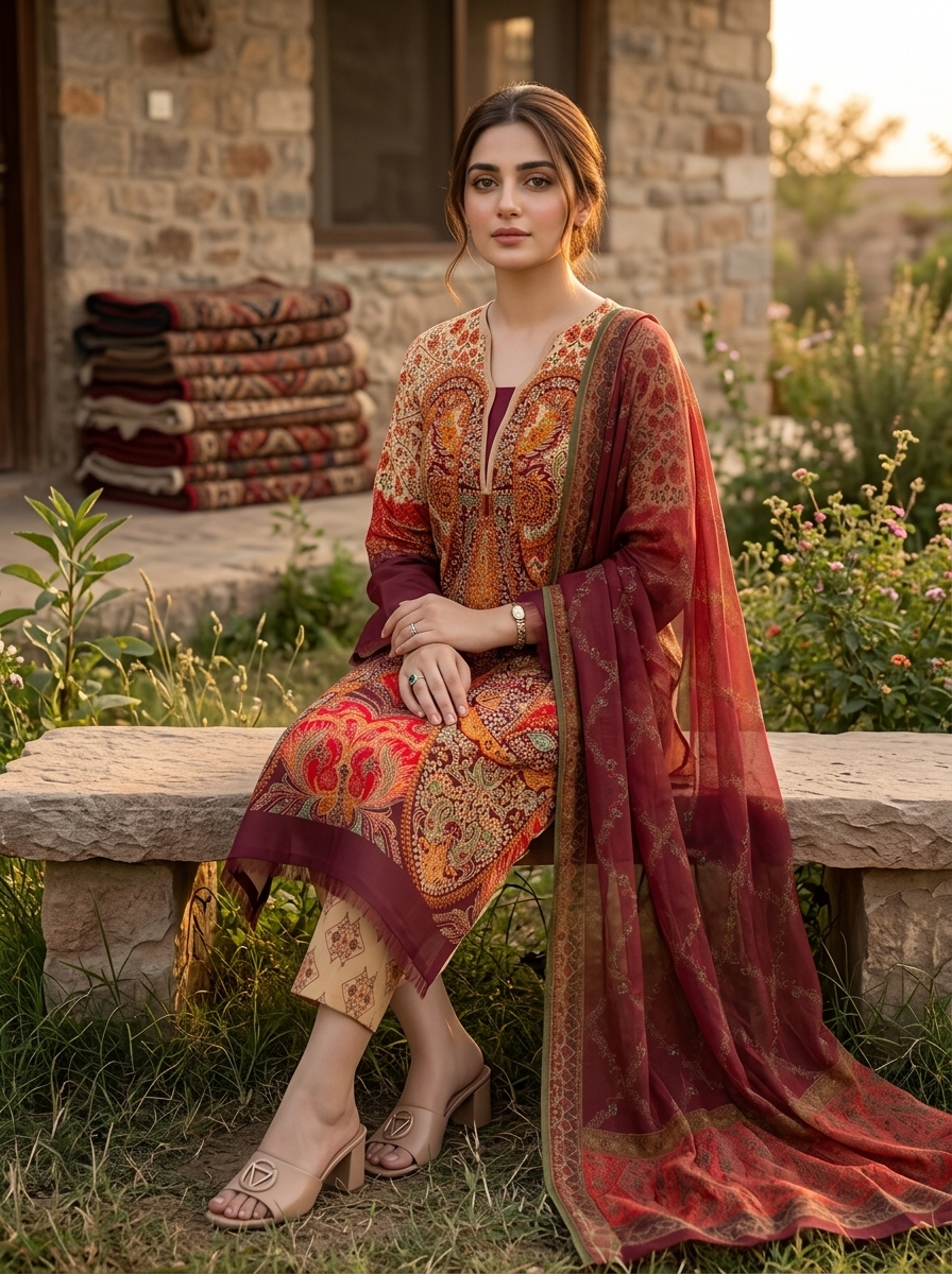 Roshaane Aurelia – Printed 3-Piece Unstitched Ensemble | Volume 5