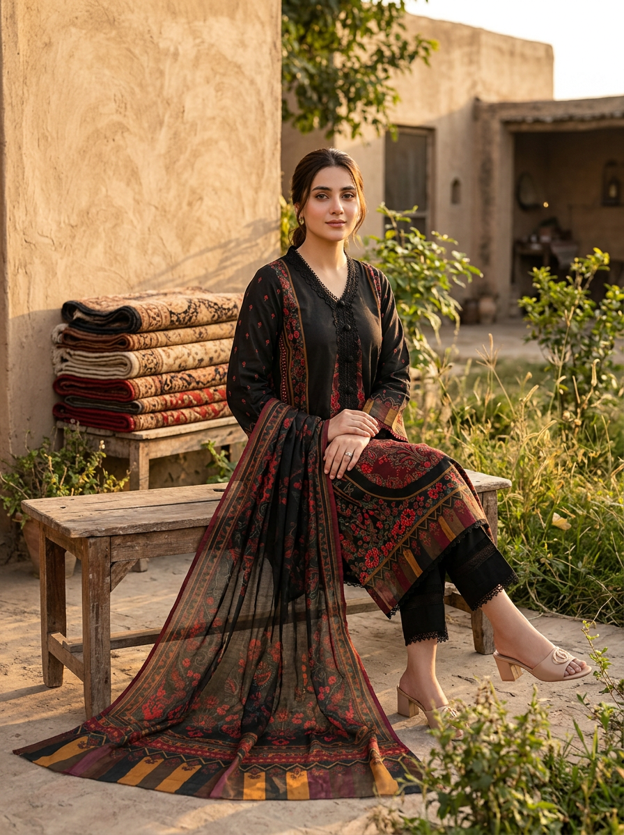 Roshaane Elara – Printed 3-Piece Unstitched Ensemble | Volume 5