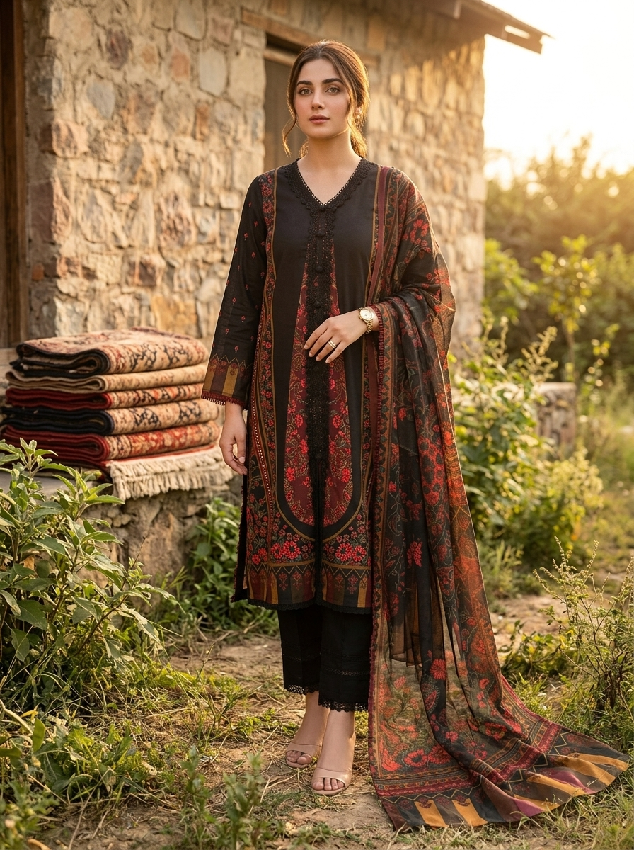 Roshaane Elara – Printed 3-Piece Unstitched Ensemble | Volume 5