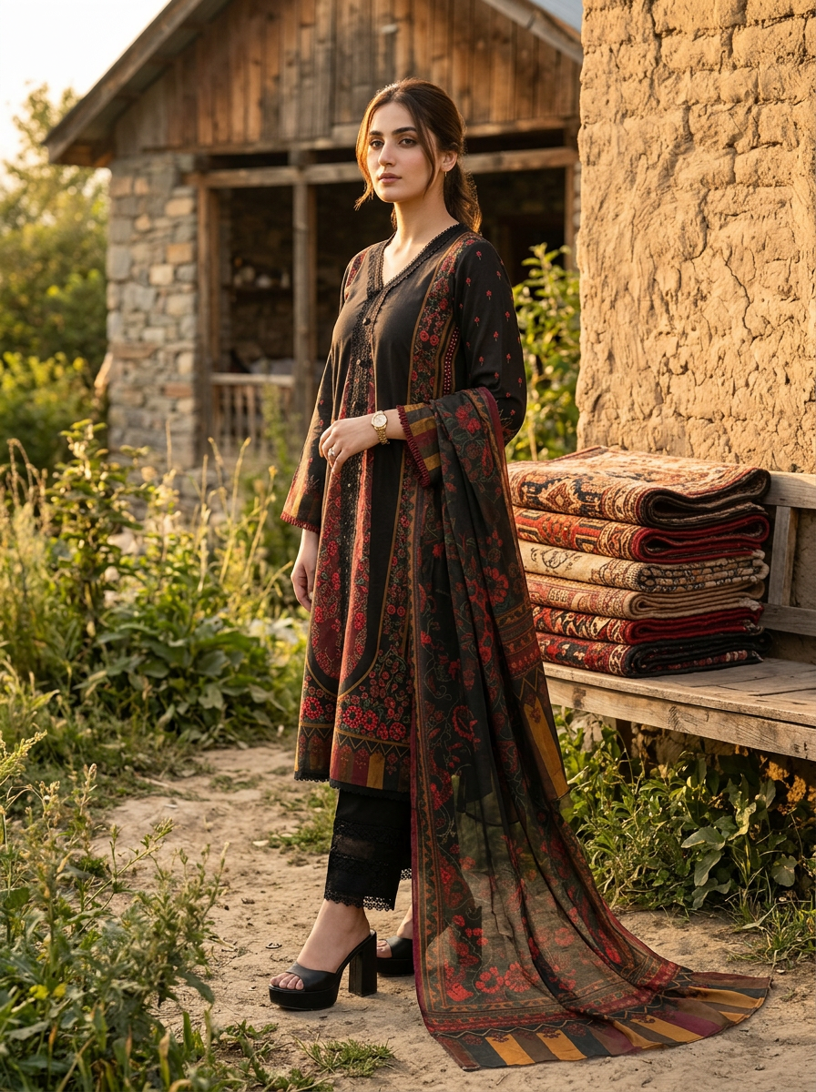Roshaane Elara – Printed 3-Piece Unstitched Ensemble | Volume 5