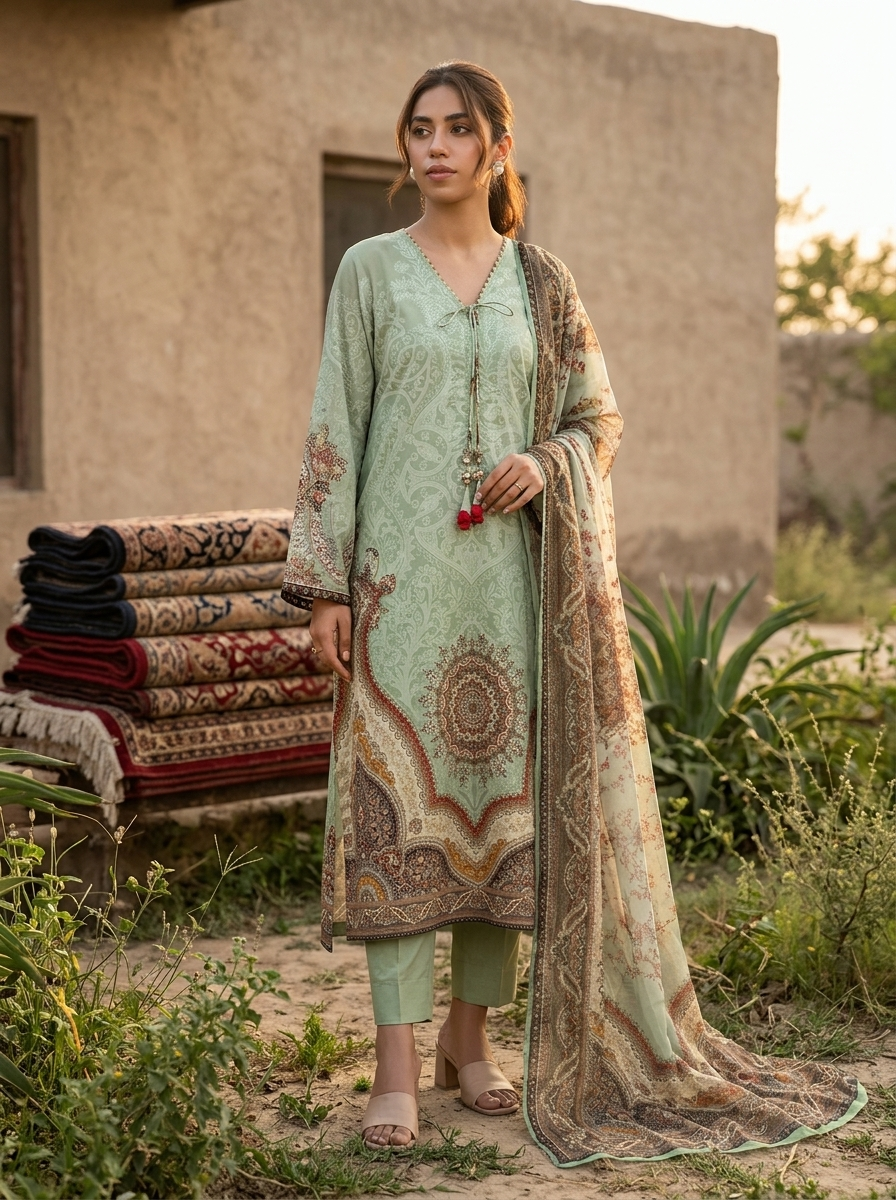 Roshaane Aster – Printed 3-Piece Unstitched Ensemble | Volume 5
