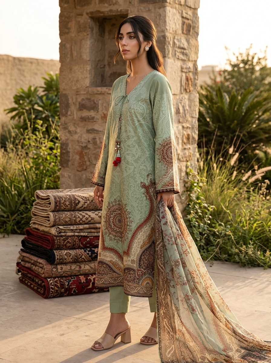 Roshaane Aster – Printed 3-Piece Unstitched Ensemble | Volume 5