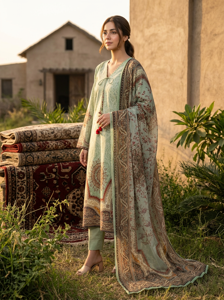Roshaane Aster – Printed 3-Piece Unstitched Ensemble | Volume 5