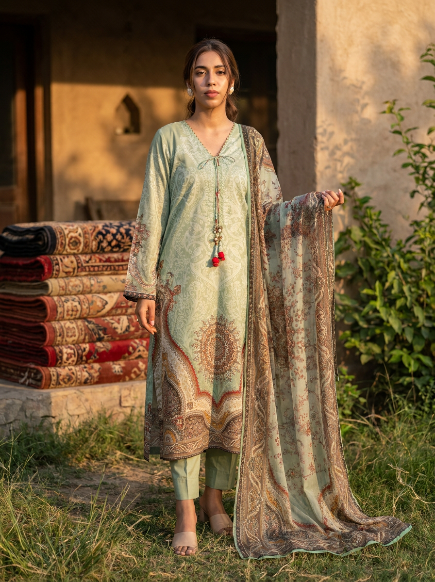 Roshaane Aster – Printed 3-Piece Unstitched Ensemble | Volume 5