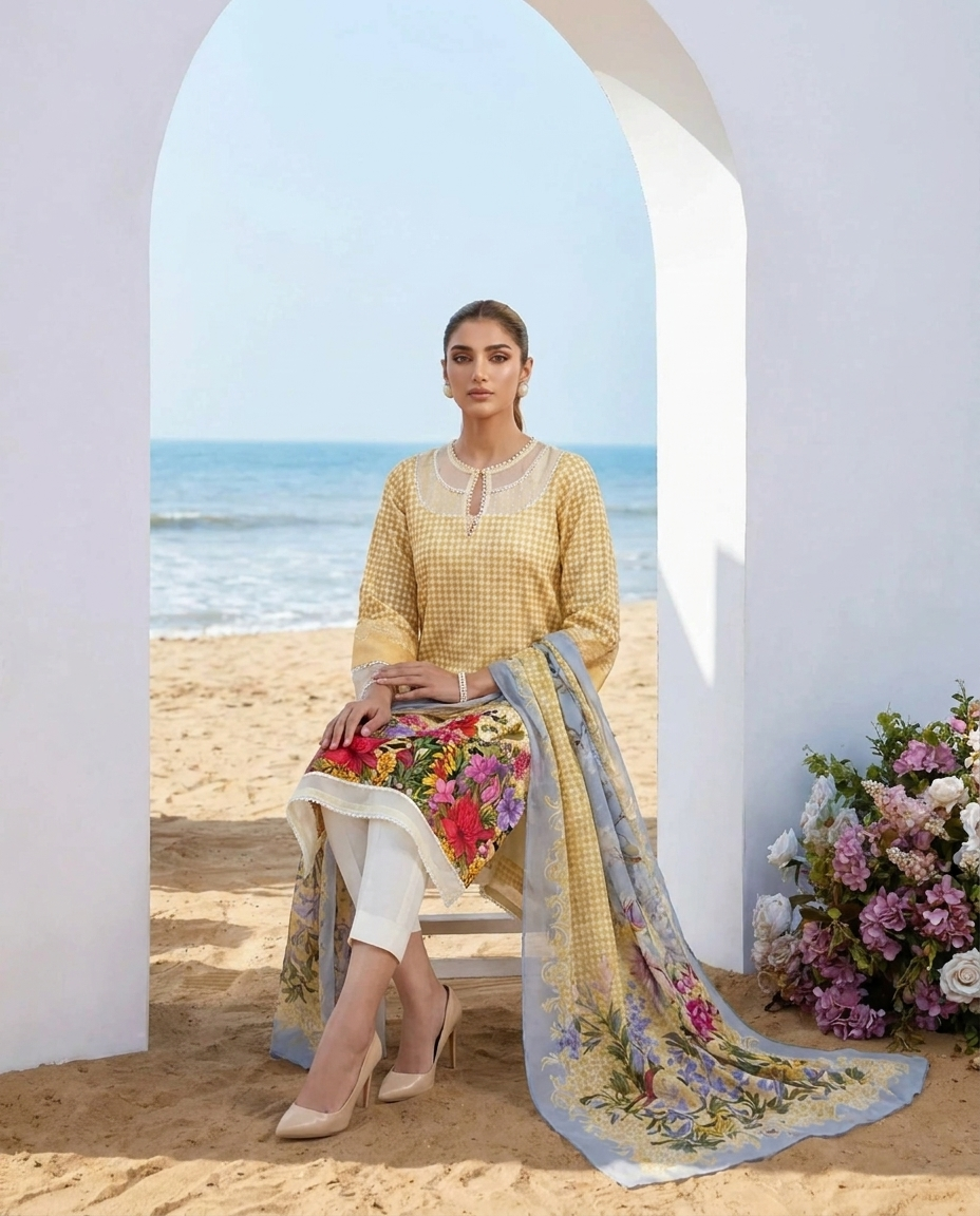 Roshaane Vivienne – Printed 3-Piece Unstitched Ensemble